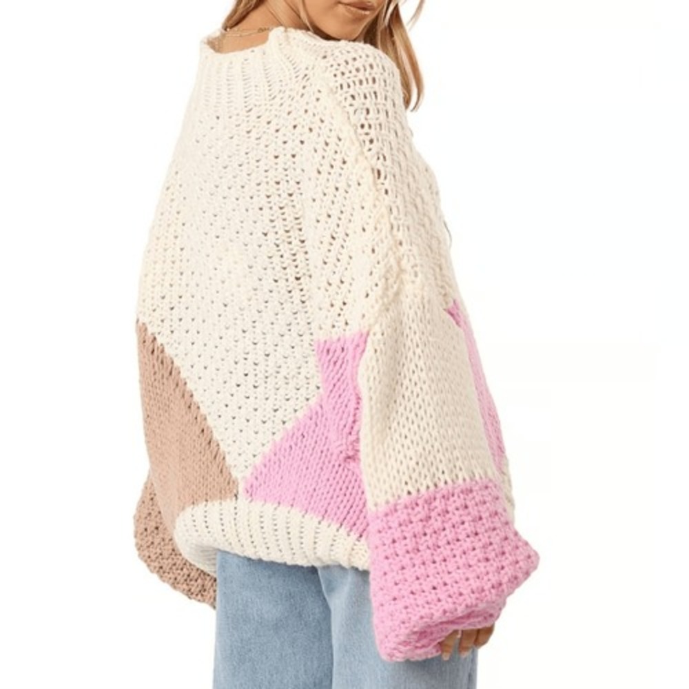 Ebby and I‎ Chunky Oversized Colorblock Puff Sleeve Knit Sweater Size M